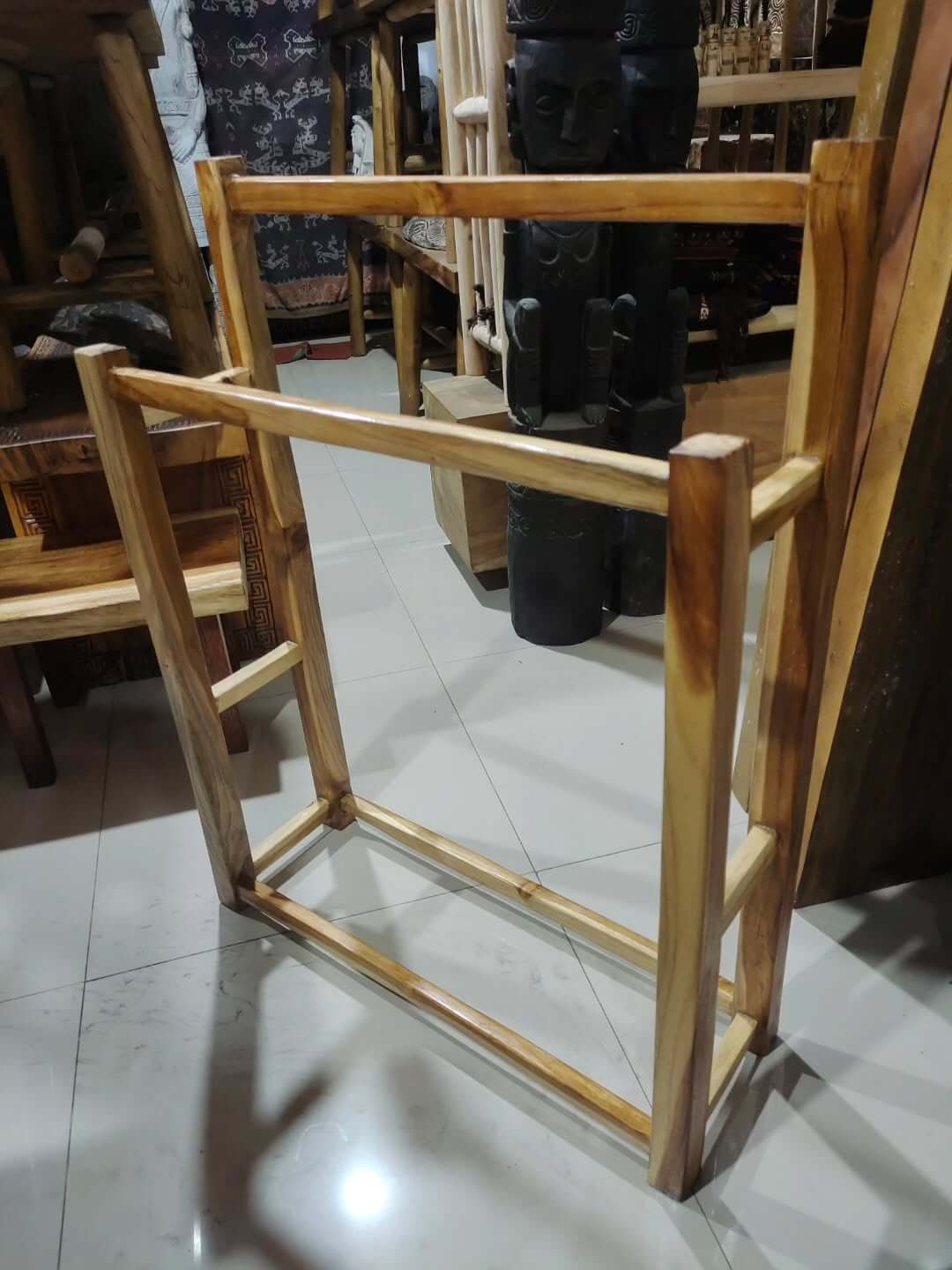 Square wooden towel drying rack with 2 hangers